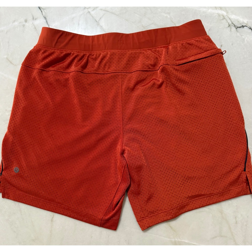 Lululemon Double Layered Mesh Shorts Men's Large Orange 7 Inch Inseam LM7BSES - Picture 8 of 9